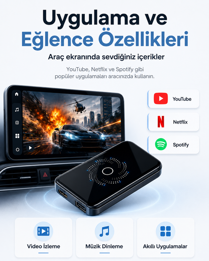 OtoVion™ AI Box – Kablosuz CarPlay, Android Auto ve Akıllı Multimedya Cihazı